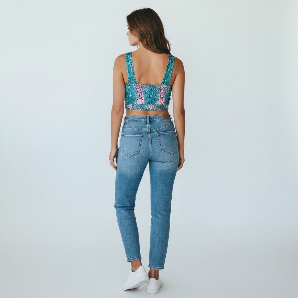 Buddy Love Teal Pink Python Print Longline Wide Strap Sports Bra Sz M Athleisure - Picture 2 of 5